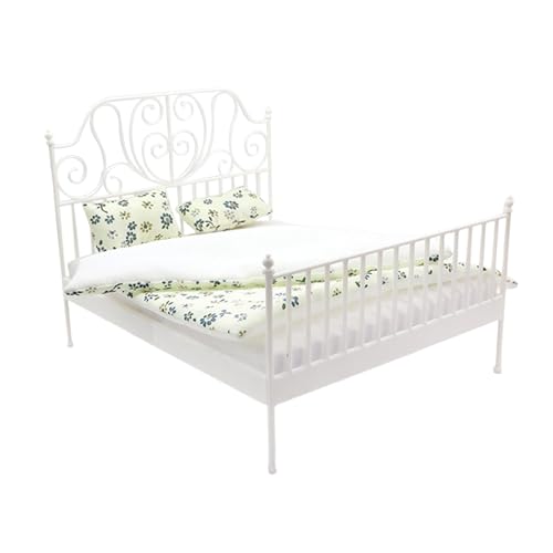 Sharplace 1:12 Doppelbett DIY Ornament Schlafzimmer Mikroszene Foto Requisiten Puppenhaus Zubehör Schlafzimmer Zubehör für Mädchen, Weiß von Sharplace