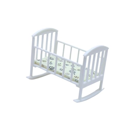 Sharplace 1:12 Miniatur-Babybett mit Matratze, realistisches Puppenbett, Spielzeug, Schlafzimmerzubehör, Mini-Babybett, Dekoration, Kindergeschenk, Weiß von Sharplace