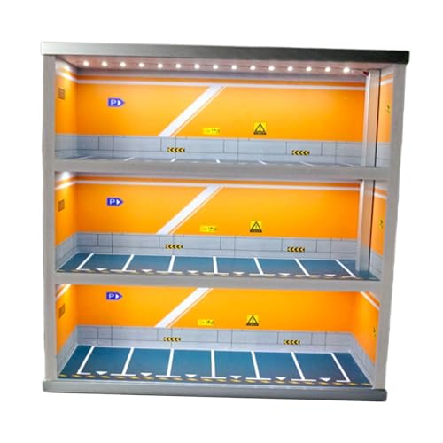 Sharplace 1:64 Diecast Car Display Hülle mit LED -Kollektion Hintergrund Garage Diorama Fahrzeug Garage Showcase für Mini -Puppen Sportwagen, Orangenwand von Sharplace