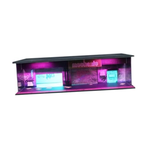 Sharplace 1:64 Garagen -Display -Hülle mit LED -Zubehör beleuchtete Hintergrundkollektion Präsentation Sammlerstücke für Abbildung Figuren Modellautos von Sharplace