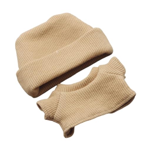 Sharplace 2 Stück 17/15 cm Puppenkleidung Outfits Anziehsachen Süßes Puppenzubehör Hut und T-Shirt Kostüme für 5,91 Zoll/6,69 Zoll Plüschfigur, Khaki von Sharplace