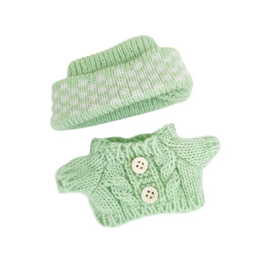 Sharplace 2 Stück Plüsch-Puppenpullover und -Mütze, Outfit, Foto-Requisiten, süßes dekoratives Kostüm, Mädchen-Puppenkleidung, für 15–17 cm große Puppen, GrÜn von Sharplace