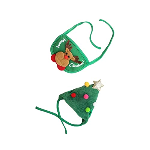 Sharplace 2 Stücke Niedliche Haustierkleidung für Weihnachten - Warmes Kostüm für Katzen und Welpen, Grüne S-Mütze und grünes Lätzchen von Sharplace