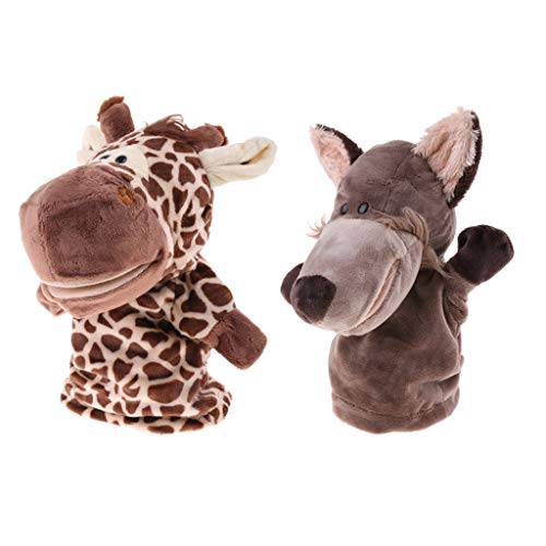 Sharplace 2 Stück Handpuppen Tierhandpuppen für Kinder Plüschtiere Erzählen Geschichte, Unterrichten, im Vorschulalter und als Geburtstagsgeschenk, Rollenspiel, Wolf Handpuppe + Giraffe Handpuppe von Sharplace