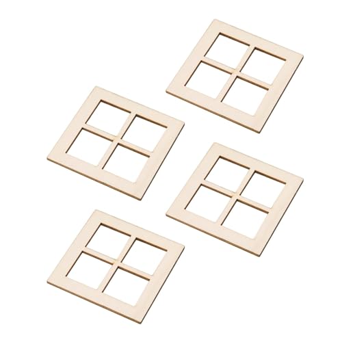 Sharplace 4 Stück Miniatur-Puppenhausmöbel aus Holz, Fenster, Miniatur-Holzfenster im Maßstab 1:12, Mini-Fensterrahmenmodell Sharplace 4 Stück Miniatur-Puppenhausmöbel aus Holz, Fenster, Miniatur-Holzfenster im Maßstab 1:12, Mini-Fensterrahmenmodell von Sharplace