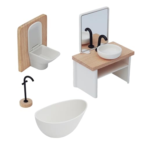 Sharplace 4-teiliges Badezimmer-Set im Maßstab 1:12 für Puppenhäuser, Waschbecken, klassisches Zubehör, Kindergeburtstagsgeschenke, Miniaturmöbel-Set, Badewanne von Sharplace