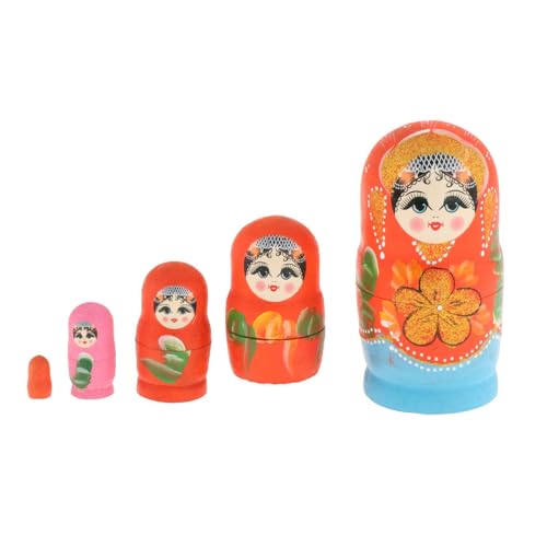 Sharplace 5-teiliges Puppen-Set, Heimdekoration, handgefertigtes Stapelset aus Holz für Kinder, Orange von Sharplace