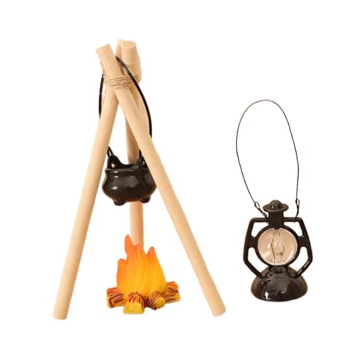 Sharplace 7-teiliges Miniatur-Lagerfeuer-Set im Maßstab 1:12 für Puppenhäuser, Miniatur-Hängeherd-Zubehör, Rollenspiel-Spielzeug von Sharplace