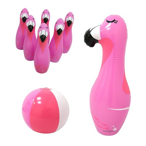 Sharplace Aufblasbares Bowling-Set mit Ball, Spielzeug, Früherziehung, Partyspiel, Indoor-Outdoor-Spiele, Bowling-Spiele-Set für Meetings, Geburtstage, Flamingo von Sharplace