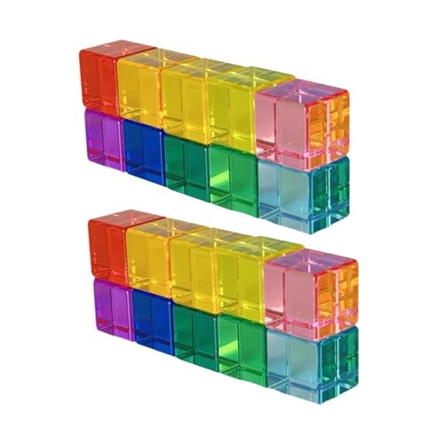Sharplace Bausteine-Set, Lernspielzeug, glatt, transparent, für die Feinmotorik, Regenbogen-Acryl-Edelsteinwürfel, Bausteine für Kinder im Alter von 3–6 Jahren, 20 Stück von Sharplace