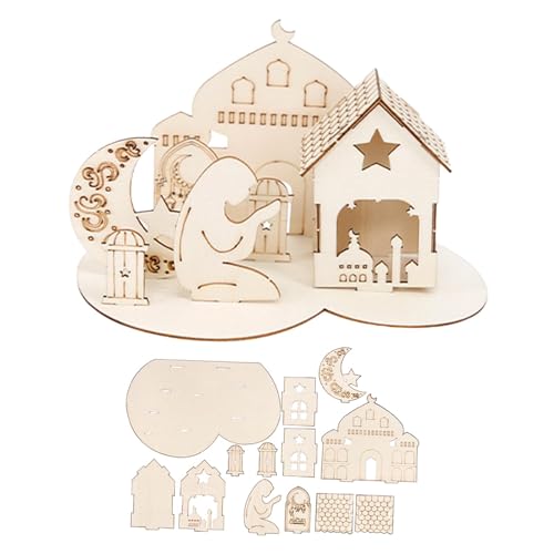 Sharplace Eid Mubarak Holz Ornament Montage 3D Schloss Puzzle Kreative Handgemachte Kinder Spielzeug Ramadan Tisch Dekoration für Islamische, Stil c von Sharplace