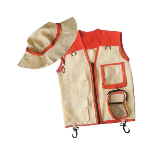 Sharplace Entdeckerweste und -Hut für, Outdoor-Entdeckerset, Cargoweste und -Hut-Set, Kinderkostüm für Paläontologen, Zoowärter, Camping, Orange von Sharplace