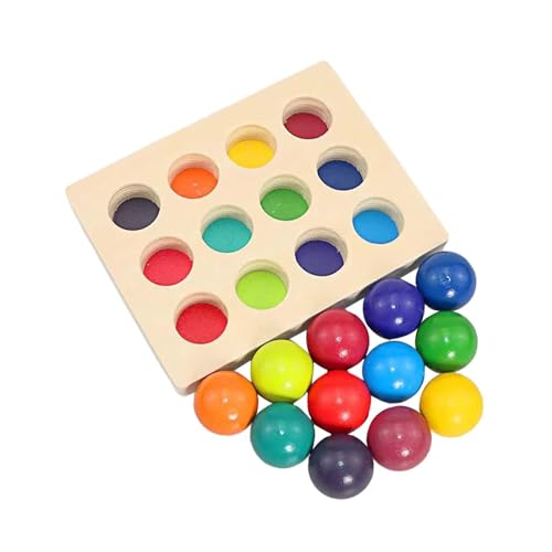 Sharplace Holzkugeln in 12 Farben mit Tablett, Holzspielzeug in Regenbogenfarben, passend für Jungen und Mädchen, unterhaltsame kognitive Entwicklung, von Sharplace