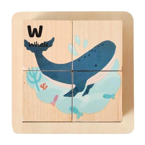 Sharplace Holzpuzzles, Holzblockspiele für Kinder, Vorschul-Lernspielzeug, Holzwürfelpuzzle, Tiererkennung für Jungen und Mädchen, Meerestier von Sharplace