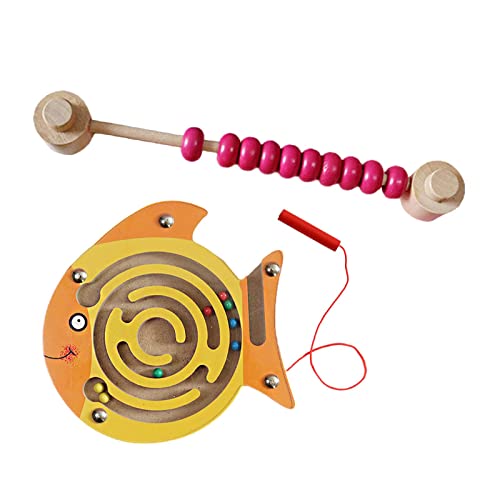 Sharplace Holzspielzeug für Kinder - Beschäftigtes Brett mit Fischlabyrinth und Abakusperlen von Sharplace