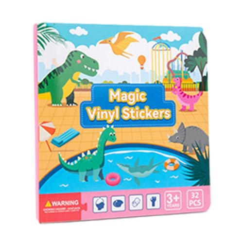 Sharplace Kids Stickers Book Stille Spielzeugbücher wiederverwendbarer Aufkleber Frühes Bildungsbuch, Interactive Learning Tool für Reisen nach Hause, Dinosaurierszene von Sharplace