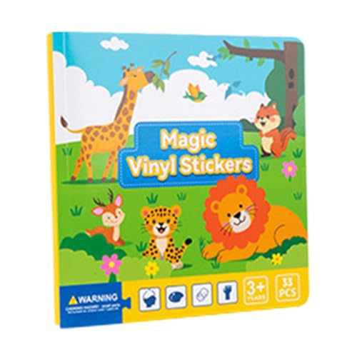 Sharplace Kids Stickers Book Stille Spielzeugbücher wiederverwendbarer Aufkleber Frühes Bildungsbuch, Interactive Learning Tool für Reisen nach Hause, Tierszene von Sharplace