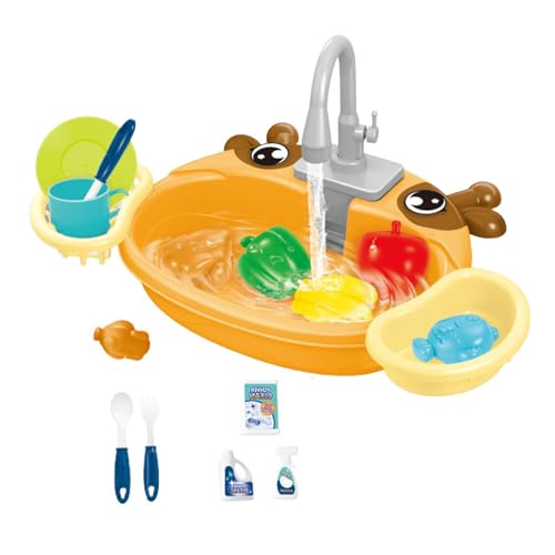 Sharplace Kinder-Spülbecken-Geschirrspülset, mit fließendem Wasser, Kinder-Rollenspielspielzeug, Hirschorange von Sharplace