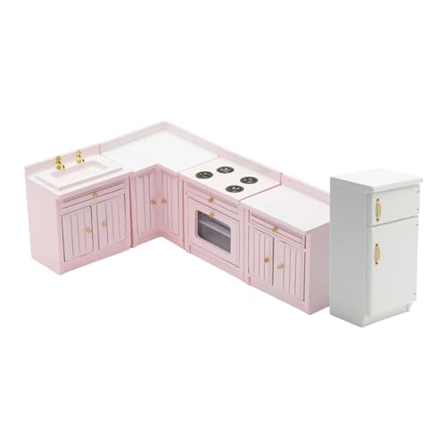 Sharplace Kinderküche Spielzeug aus Holz Miniatur Puppenhausküche mit Realistischen Details für Rollenspiele Passend als Geburtstagsgeschenk für Kinder Ab 3, Rosa von Sharplace