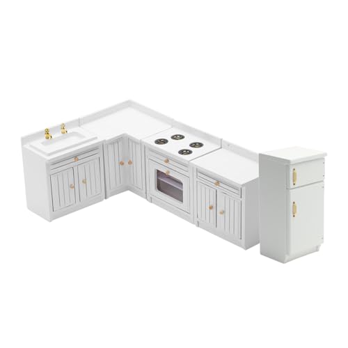 Sharplace Kinderküche Spielzeug aus Holz Miniatur Puppenhausküche mit Realistischen Details für Rollenspiele Passend als Geburtstagsgeschenk für Kinder Ab 3, Weiß von Sharplace