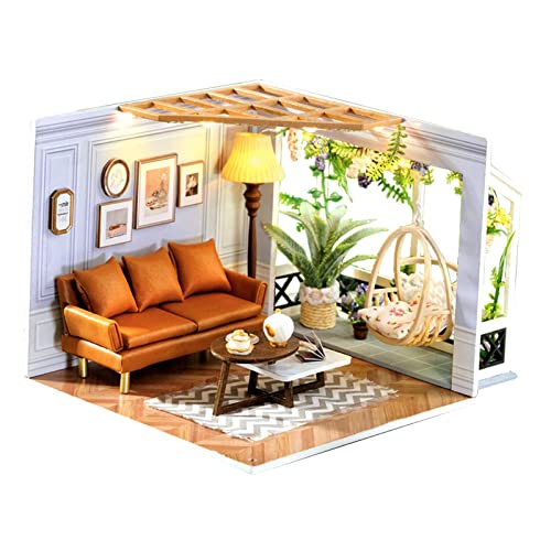 Sharplace Kreatives Puppenhaus-Set für Kinder und Erwachsene - Möbel und Dekorationszubehör enthalten, Wohnzimmer von Sharplace