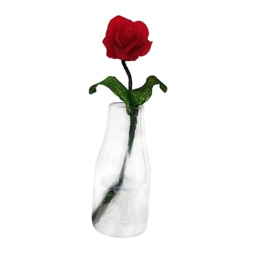 Sharplace Mikro-Landschaftsblumen-Puppenhaus-Glasvase, Kunstharz, Miniatur-Blumen mit Vase für Puppenhaus-Esszimmer im Maßstab 1:6 und 1:12, Rote Rose von Sharplace