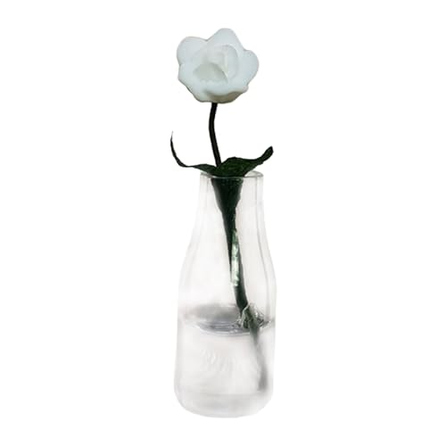 Sharplace Mikro-Landschaftsblumen-Puppenhaus-Glasvase, Kunstharz, Miniatur-Blumen mit Vase für Puppenhaus-Esszimmer im Maßstab 1:6 und 1:12, Weiße Rose von Sharplace