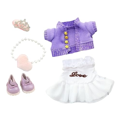 Sharplace Mini-Plüschpuppenkleidung, 15 cm, Kleiderzubehör mit Haarschmuck, Kostüm, schöne süße Kleidung für 15 cm und 17 cm Plüschpuppen, Lila mit Schuhen Sharplace Mini-Plüschpuppenkleidung, 15 cm, Kleiderzubehör mit Haarschmuck, Kostüm, schöne süße Kleidung für 15 cm und 17 cm Plüschpuppen, Lila mit Schuhen von Sharplace