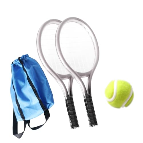 Sharplace Mini-Tennis-Dekor, Miniatur-Tennis-Set, Zubehör, Mini-Puppenhaus, Mini-Hausbedarf, Mini-Tennisschläger und Ball-Set, Vorschule, Silber von Sharplace