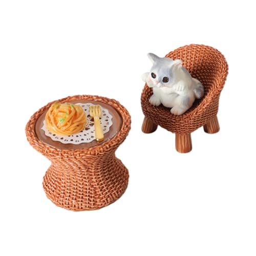 Sharplace Miniatur-Katzenfigur mit Möbel-Tischset, Modell-Dioramen, Basteln, Rollenspiel, Spielzeug, Tisch und Stuhl, Spielzeug für Modelleisenbahn, Katze mit Offenen Krallen von Sharplace