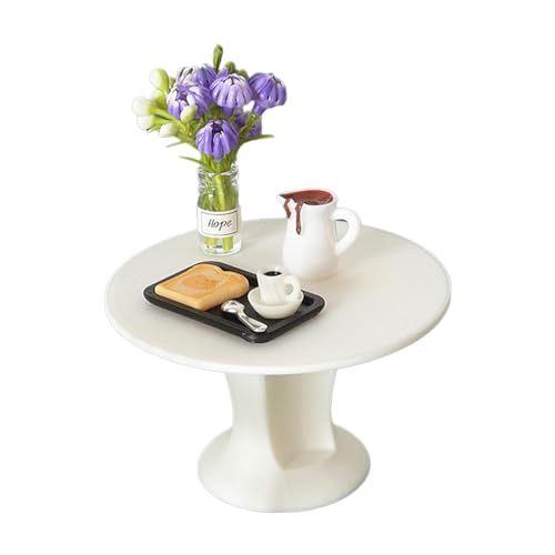 Sharplace Miniatur-Puppenhaus-Beistelltisch, runder Beistelltisch, 1:12, Blumen und Vase, Rollenspielspielzeug, Kaffeekanne und Tasse, Zubehör, Schreibtisch von Sharplace
