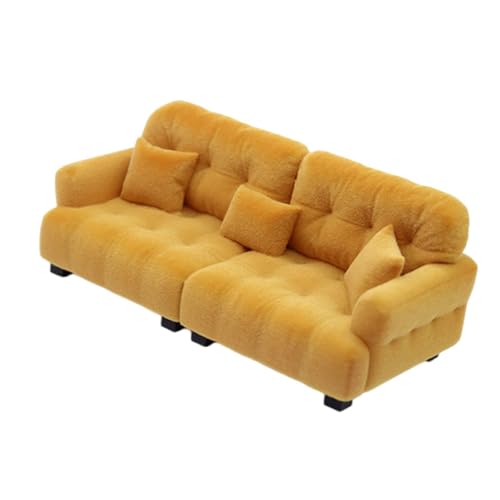 Sharplace Miniatur-Puppenhaus-Sofa, Mini-Möbel, modernes Ornament, realistisch, mit Kissen, Lebensszene, Puppenhaus-Couch, Miniatur-Spielzeugmodell, 1 12 Braun von Sharplace