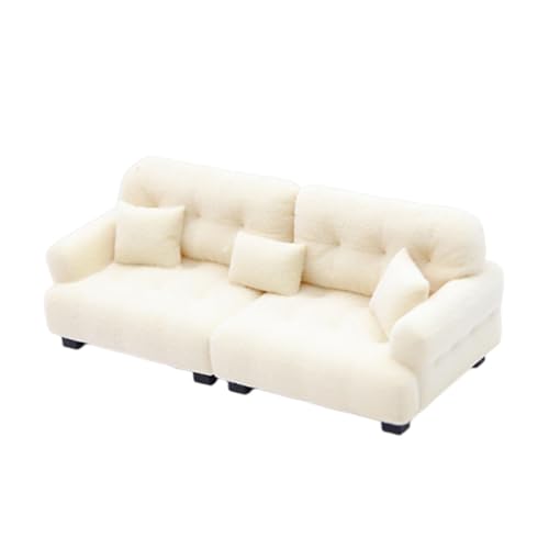 Sharplace Miniatur-Puppenhaus-Sofa, Mini-Möbel, modernes Ornament, realistisch, mit Kissen, Lebensszene, Puppenhaus-Couch, Miniatur-Spielzeugmodell, 1 20 Beige von Sharplace