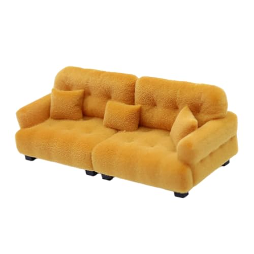 Sharplace Miniatur-Puppenhaus-Sofa, Mini-Möbel, modernes Ornament, realistisch, mit Kissen, Lebensszene, Puppenhaus-Couch, Miniatur-Spielzeugmodell, 1 20 Braun von Sharplace