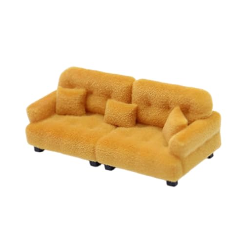 Sharplace Miniatur-Puppenhaus-Sofa, Mini-Möbel, modernes Ornament, realistisch, mit Kissen, Lebensszene, Puppenhaus-Couch, Miniatur-Spielzeugmodell, 1 25 Braun von Sharplace