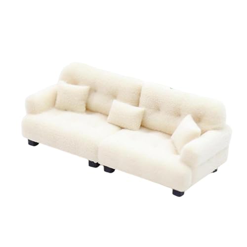 Sharplace Miniatur-Puppenhaus-Sofa, Mini-Möbel, modernes Ornament, realistisch, mit Kissen, Lebensszene, Puppenhaus-Couch, Miniatur-Spielzeugmodell, 1 30 Beige von Sharplace