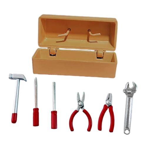 Sharplace Miniatur-Reparaturwerkzeugkasten, Mini-DIY-Werkzeugkoffer, Sammlungsszenen, realistisches Rollenspielzeug, Miniaturzubehör für Mädchen und, Gelbes Gehäuse von Sharplace