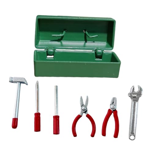 Sharplace Miniatur-Reparaturwerkzeugkasten, Mini-DIY-Werkzeugkoffer, Sammlungsszenen, realistisches Rollenspielzeug, Miniaturzubehör für Mädchen und, Grünes Gehäuse von Sharplace