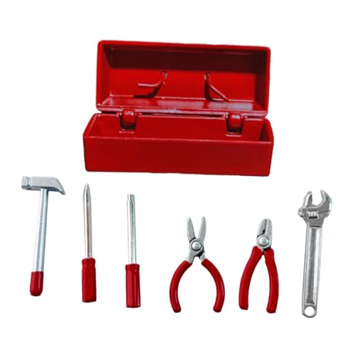 Sharplace Miniatur-Reparaturwerkzeugkasten, Mini-DIY-Werkzeugkoffer, Sammlungsszenen, realistisches Rollenspielzeug, Miniaturzubehör für Mädchen und, Rotes Gehäuse von Sharplace