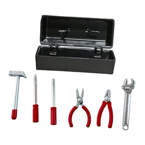 Sharplace Miniatur-Reparaturwerkzeugkasten, Mini-DIY-Werkzeugkoffer, Sammlungsszenen, realistisches Rollenspielzeug, Miniaturzubehör für Mädchen und, Schwarzes Gehäuse von Sharplace
