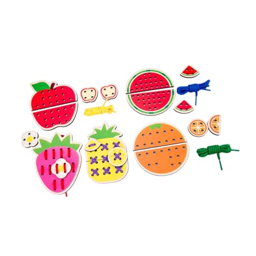 Sharplace Nähset mit Schnürkarten für Vorschulkinder und, Fädelaktivität, Entwicklung der Fantasie, Schnüren, Spiele, Nähkarten, Frucht von Sharplace