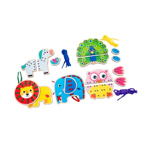 Sharplace Nähset mit Schnürkarten für Vorschulkinder und, Fädelaktivität, Entwicklung der Fantasie, Schnüren, Spiele, Nähkarten, Wildtiere von Sharplace