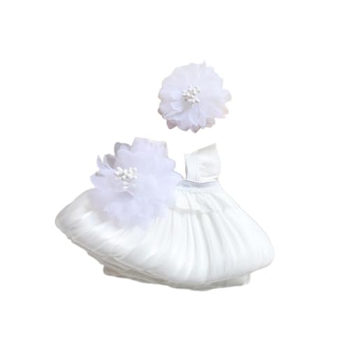 Sharplace Plüschpuppenkleid mit Kopfbedeckung, Mädchenpuppenkleidung, Kleid, Mode für Kinder, Geburtstagsgeschenk, praktische DIY-Kostüme für 6,69-Zoll-Puppe, weiße Blumen von Sharplace