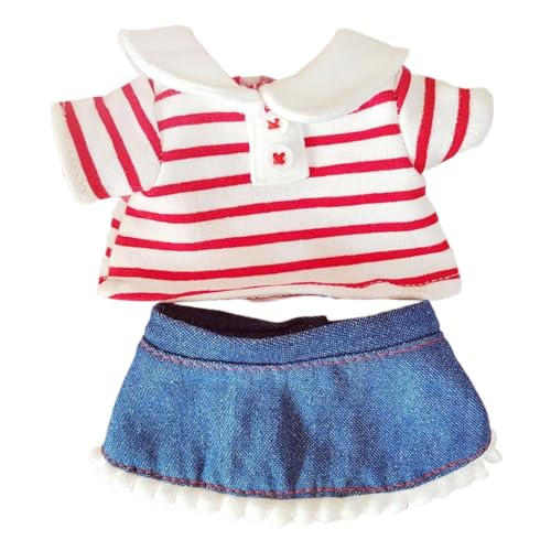 Sharplace Puppen-T-Shirt + Jeansrock, Puppenkleidung, weiche, handgefertie DIY-Kleidung, Kostümzubehör für 20-cm-Puppen, Ankleiden, modische Puppe, Roter Streifen Sharplace Puppen-T-Shirt + Jeansrock, Puppenkleidung, weiche, handgefertie DIY-Kleidung, Kostümzubehör für 20-cm-Puppen, Ankleiden, modische Puppe, Roter Streifen von Sharplace