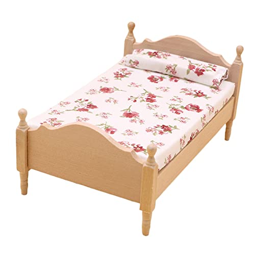 Sharplace Puppenhaus Mini Bett Möbel Dekor Modell - Stilvolle Ergänzung für Ihr Zuhause, Holzfarbe von Sharplace