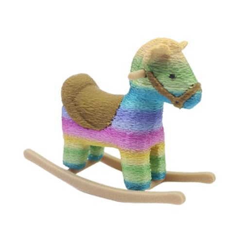 Sharplace Puppenhaus Schaukelpferd Mini Niedlich Cockhorse Zubehör Sammlung Kindergarten Spielzeug Desktop Ornament Skulptur Festival Dekoration, Regenbogen von Sharplace
