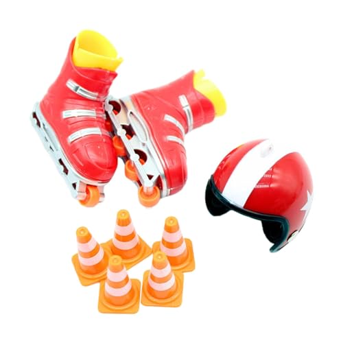 Sharplace Puppenhaus-Sport-Skate-Set, Mini-Skates, leichtes Miniatur-Szenenmodell, Puppenhaus-Helm-Straßensperren-Set für Puppenhaus-Dekor, Rot Sharplace Puppenhaus-Sport-Skate-Set, Mini-Skates, leichtes Miniatur-Szenenmodell, Puppenhaus-Helm-Straßensperren-Set für Puppenhaus-Dekor, Rot von Sharplace