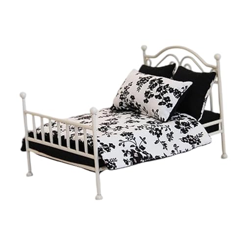 Sharplace Puppenhausbett im Maßstab 1:12, Zubehörszene, Mini-Modell, Schlafzimmer, Mikroszene, Ornament, Wohnkultur, Puppenhausmöbel, Miniaturbett, Weiß von Sharplace