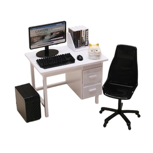 Sharplace Puppenhauszubehör Puppenhausdekoration Desktop-Computer Simulationszubehör Mini-Geburtstagsgeschenk Miniatur-Computerset, Weißer Schreibtisch von Sharplace
