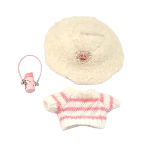 Sharplace Puppenkleidung, Mini-Strickpullover mit Streifen, Geschenk, stilvolle, weiche Verkleidung, Dekoration, süße Miniaturmütze mit Mini-Wasserflasche, Rosa von Sharplace